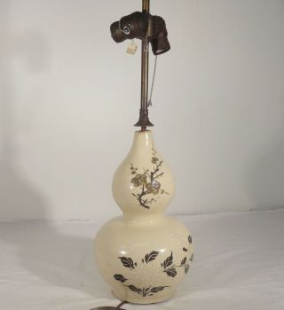 Antique Chinese Cizhou Type Double Gourd Vase Lamp Floral Restored