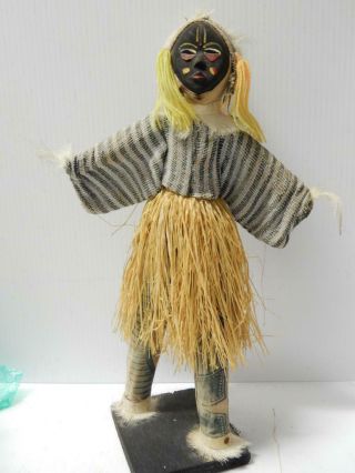 Vintage Africa African Doll A,  Mask,  Clothing - Exceptional Detail - 15 " T -