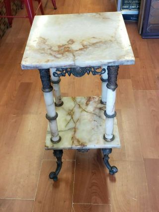Antique Victorian Onyx & Brass 2 Tier Side Table Circa 1890`s A Beauty We Ship