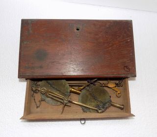 1930s Antique folding Brass Balance Scale jewelers 2 pans with wooden Box.  C - 311 12