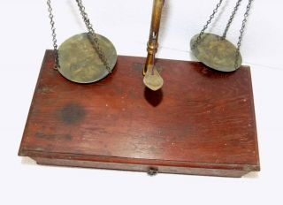 1930s Antique folding Brass Balance Scale jewelers 2 pans with wooden Box.  C - 311 9