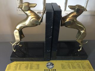 Art Deco Style Brass Greyhound Whippet (2) Bookends Marble? Vtg Antique