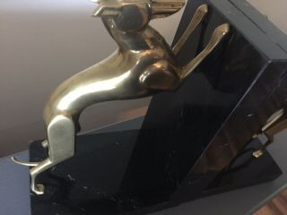 ART DECO STYLE BRASS GREYHOUND WHIPPET (2) BOOKENDS Marble? VTG ANTIQUE 9