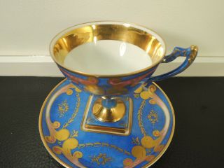 Antique Sevres Porcelain BLUE GOLD DIAMOND Base Cup Saucer c18th - rare 2