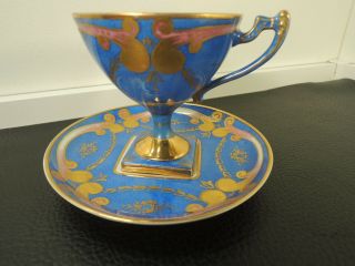 Antique Sevres Porcelain BLUE GOLD DIAMOND Base Cup Saucer c18th - rare 9