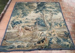 Antique French Aubusson Tapestry 18th - Century Verdure 173 X 224 Cm 2