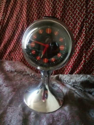 SPACE AGE WIND UP TULIP CLOCK ON CHROME PEDESTAL W GERMANY 3