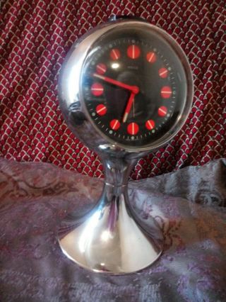 SPACE AGE WIND UP TULIP CLOCK ON CHROME PEDESTAL W GERMANY 6