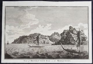 1784 Anderson Antique Print Hms Resolution,  Tahuata,  Marquesas Islands Cook 1774