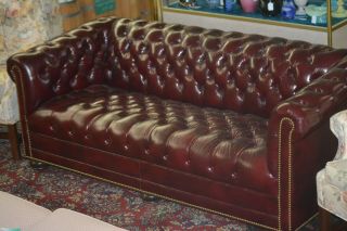 Hancock & Moore Tufted Chesterfield Sofa Loveseat In Red Oxblood Leather 75 "