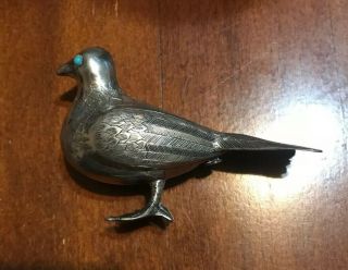 Persian Silver Marked 84 Bird With Blue Eyes