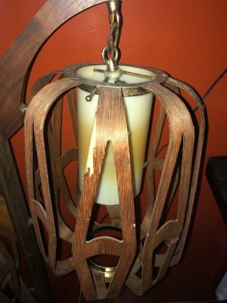 Vintage Mid Century Danish Modern Teak? Wood Pole Lamp Light lantern cut out 7