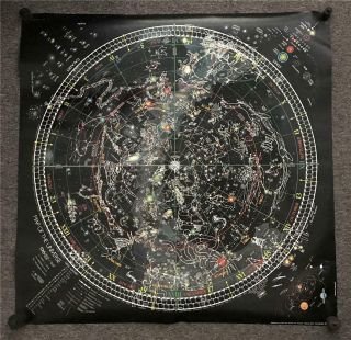 Vintage 1981 Map Universe Chart Celestial Stars Glow In Dark School 36x36 Poster