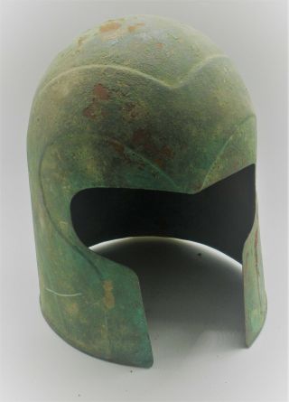 EXTREMELY RARE ANCIENT GREEK ARCHAIC BRONZE WARRIORS HELMET 600 - 500BCE PERFECT 3