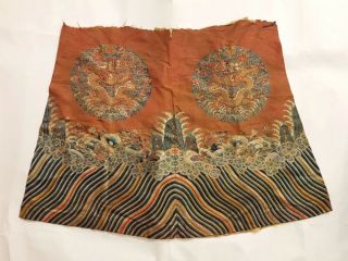 Chinese Imperial Robe Partial W/two Imperial Dragon Roundels,  Yellow Liner,  19th C