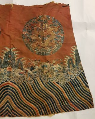 Chinese Imperial Robe Partial w/Two Imperial Dragon Roundels,  Yellow Liner,  19th C 5