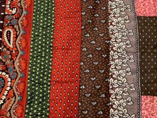 Fabric Study c 1850 - 60s Courthouse Steps QUILT Antique Browns Blues Turkey RED 10