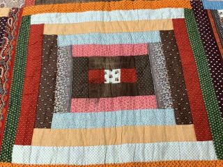 Fabric Study c 1850 - 60s Courthouse Steps QUILT Antique Browns Blues Turkey RED 12