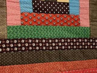 Fabric Study c 1850 - 60s Courthouse Steps QUILT Antique Browns Blues Turkey RED 8