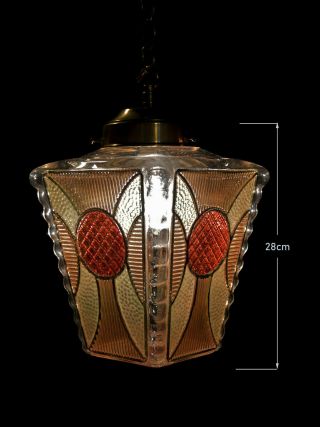 Vintage 1940s Art Deco brass stained panel Gilt glass Light house lantern light 3