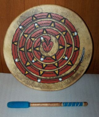 Native Pacific Northwest Cedar Mountain Drum 17 ",  Handmade,  Signed W/ Beater