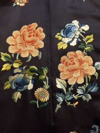 Chinese Embroidered Woman ' s Antique Blue Robe,  Fine Forbidden Stitches,  19th C 11