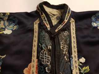 Chinese Embroidered Woman ' s Antique Blue Robe,  Fine Forbidden Stitches,  19th C 3