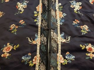 Chinese Embroidered Woman ' s Antique Blue Robe,  Fine Forbidden Stitches,  19th C 5