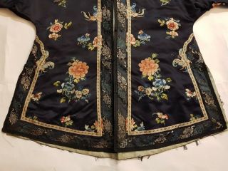 Chinese Embroidered Woman ' s Antique Blue Robe,  Fine Forbidden Stitches,  19th C 6