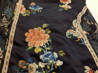 Chinese Embroidered Woman ' s Antique Blue Robe,  Fine Forbidden Stitches,  19th C 7