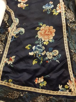 Chinese Embroidered Woman ' s Antique Blue Robe,  Fine Forbidden Stitches,  19th C 8