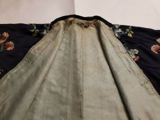 Chinese Embroidered Woman ' s Antique Blue Robe,  Fine Forbidden Stitches,  19th C 9