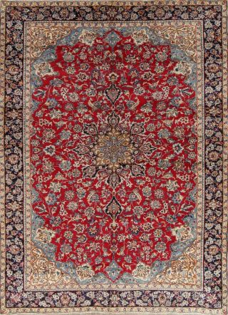 Vintage Traditional Floral RED & LIGHT BLUE Oriental Area Rug Hand - Knotted 9x13 2