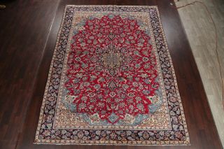 Vintage Traditional Floral RED & LIGHT BLUE Oriental Area Rug Hand - Knotted 9x13 3