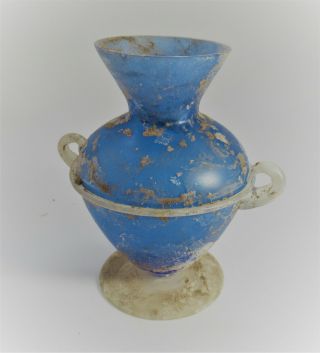 Ancient Roman Blue Glass Iridescent Vessel Circa 100 - 300ad Europe