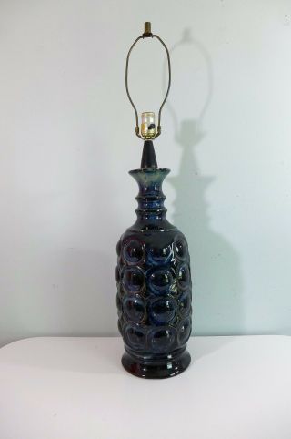Mod Blue Pottery Lamp Large Dot Design Vintage Ceramic Lamp Base Blue and White 2