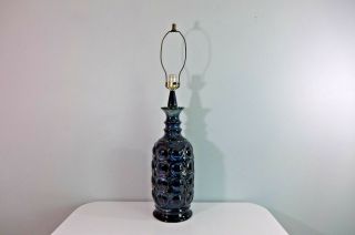Mod Blue Pottery Lamp Large Dot Design Vintage Ceramic Lamp Base Blue and White 6