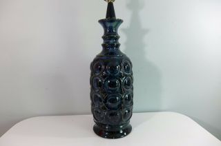 Mod Blue Pottery Lamp Large Dot Design Vintage Ceramic Lamp Base Blue and White 7
