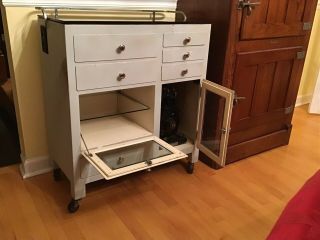 Antique Medical Cabinet - Black Glass Top,  Beveled Leaded Glass Doors & Top Rail