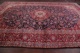 Vintage Navy Blue Traditional Oriental Area Rug Hand - Knotted Large Carpet 10x14