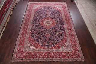 Vintage NAVY BLUE Traditional Oriental Area Rug Hand - Knotted LARGE Carpet 10x14 3