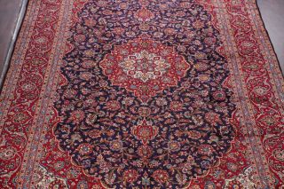 Vintage NAVY BLUE Traditional Oriental Area Rug Hand - Knotted LARGE Carpet 10x14 4