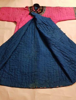 Chinese Embroidered Woman ' s Antique Pink Winter Robe,  19th C,  Rare Color 11