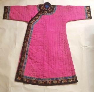 Chinese Embroidered Woman ' s Antique Pink Winter Robe,  19th C,  Rare Color 2