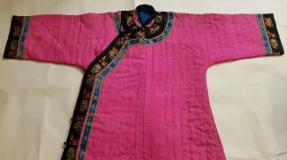 Chinese Embroidered Woman ' s Antique Pink Winter Robe,  19th C,  Rare Color 6