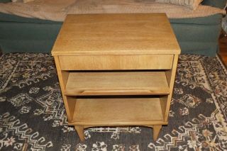 Vintage Mid Century Modern Nightstand Side Table With Pull Out Shelf And Drawer