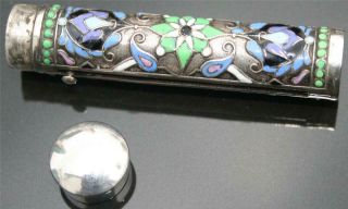 Antique Imperial Russian Silver Cloisonne Lipstick Holder 84 Imperial Russian