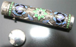 Antique Imperial Russian Silver Cloisonne lipstick Holder 84 Imperial Russian 6