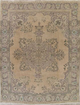 Antique 9x12 MUTED Distressed Oriental Area Rug PEACH Hand - Knotted Geometric 2