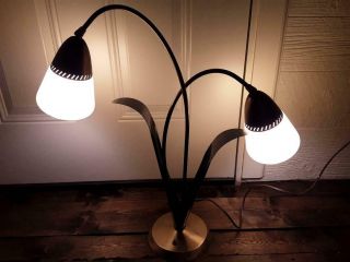 Vintage Mid Century Modern Retro Tulip Table Lamp Black & Brass Metal Retro